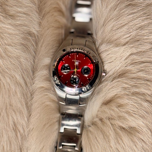 Fossil Accessories - Fossil Silver Watch with Vibrant Red Dial